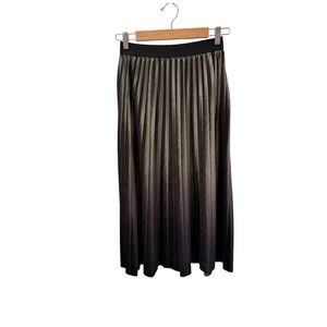 Metallic Pleated Midi Skirt Shine Elastic Waist Holiday Party Glam Stretchy